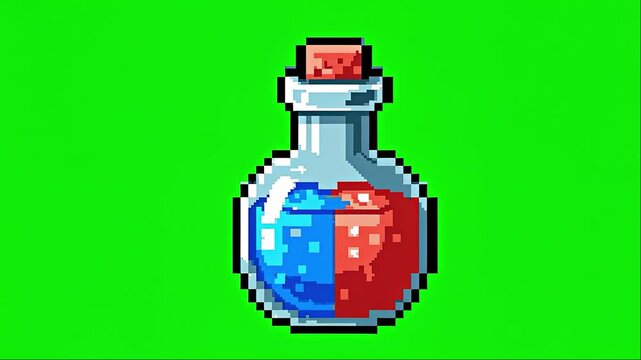 Pixel Art Magic Potion Bottle with Red and Blue Liquid Animation.