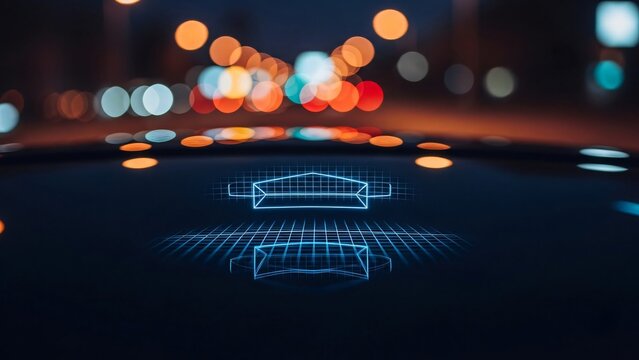 Futuristic Car HUD Heads Up Display Interface Over a Dark Digital Dashboard - Powered by Adobe