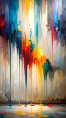 Vertical abstract background with vibrant rainbow paint drips and splashes