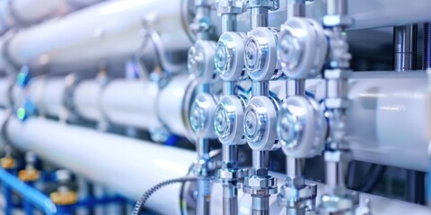 Hydrogen fuel cells, futuristic power station clean energy future renewable sustainable environment.