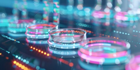 Petri dish glass Futuristic Climate Change Research Laboratory with Holographic Data Visualization Representing Environmental Science, Advanced Technology, and Global Sustainability Analysis.