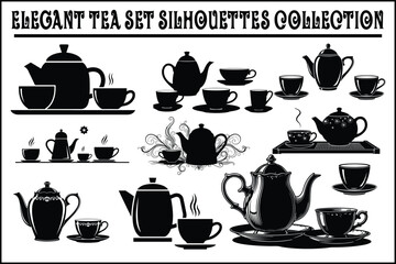 Elegant Tea Set Silhouette Collection &ndash; Classic Teapot & Teacup Black Vector