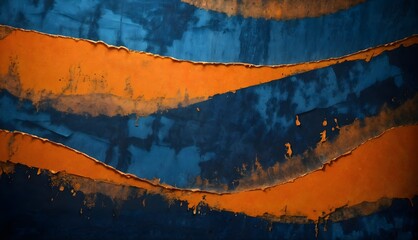 Abstract photography with tactile textures, limited to blue and orange colors only, layered surfaces resembling paint, fabric, and light reflections
