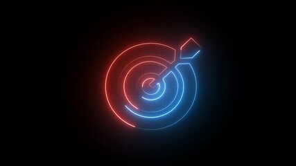 Dual tone blue and orange neon target icon, ideal for competitive business growth and strategic focus.