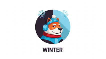 Cute Shiba Inu dog wearing winter hat and scarf cartoon illustration for seasonal design isolated on white background