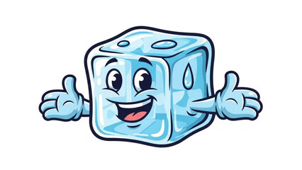 Happy cartoon ice cube character with arms and thumbs up isolated on white perfect for summer drinks and cooling concepts