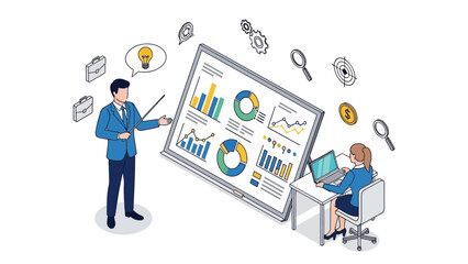 Man presenting data analysis to colleague.