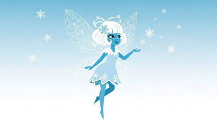 Winter fairy with snowflakes magical creature illustration in light blue tones perfect for holiday and fantasy themes