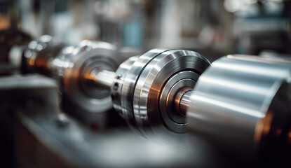 Fototapeta premium Cylindrical roller arms on an industrial machinery component with metallic texture and precise machining details