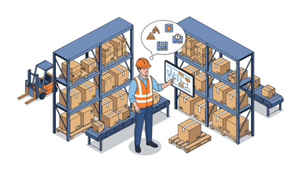 Warehouse Worker Managing Inventory with Shelves.