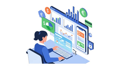 Woman Analyzing Data on Computer Screen.