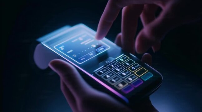 Person making contactless payment with smartphone and card reader