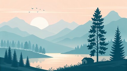 Serene Mountain Lake Sunrise Tranquil Nature Landscape Reflection Calm Water Morning Scenic View Peaceful Outdoors Wilderness AI Generated