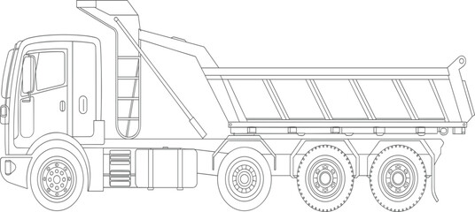 Heavy duty tipper truck vector illustration, industrial dump truck line art for construction and mining logistics © MdMajnur