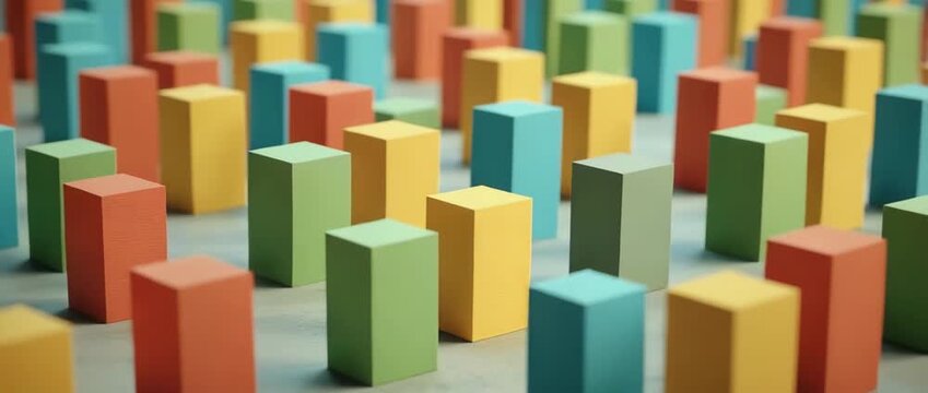 Abstract Colorful Blocks 3D Geometric Shapes Data Visualization Business Concept