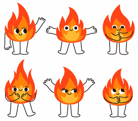 Cute fire characters. Flat vector illustration.