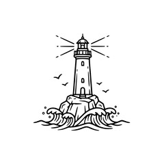 Hand-Drawn Lighthouse Illustration, Black and White Minimalist Nautical Beacon Vector Art Generative ai 