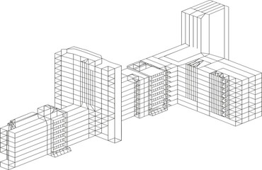 Fototapeta premium Modern architecture wireframe vector, 3D mesh of a contemporary multi-story building for urban planning and CAD concepts