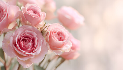 Delicate pink roses in full bloom showcasing soft petals and lush textures