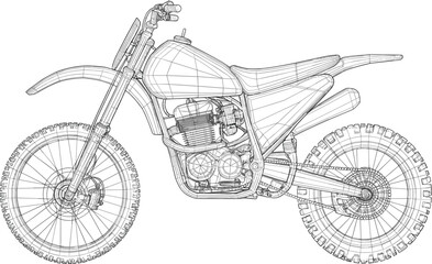 Motocross motorcycle wireframe vector, 3D mesh model of a dirt bike for technical design and automotive engineering © MdMajnur