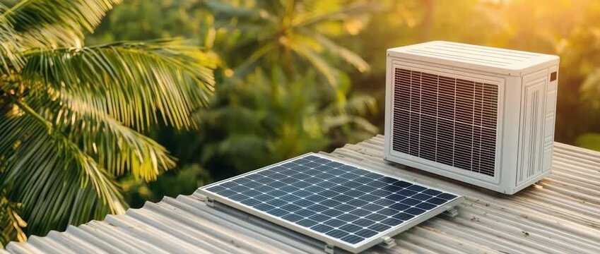 Rooftop Solar Panel and Air Conditioner Unit for Eco Friendly Home Cooling
