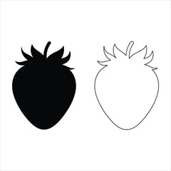 Strawberry fruit silhouette vector illustration, fresh berry collection design, organic food symbol, minimal strawberry icons set, healthy nutrition concept, natural summer fruit art. 