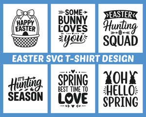 Fototapeta premium Easter SVG T-Shirt Design Bundle with Bunny Quotes and Spring Typography Vector Set