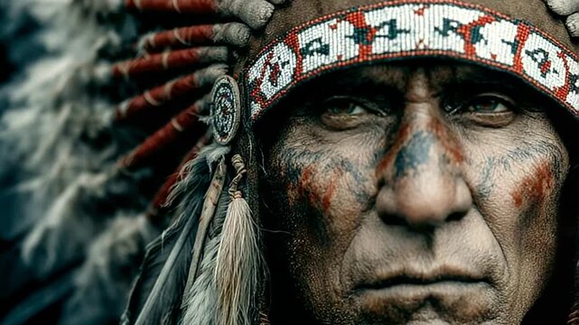 Portrait of a Native American Chief in Traditional Attire
