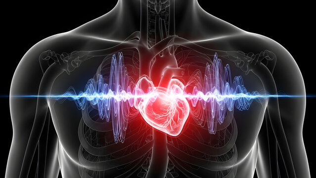 Human Heart with Rhythmic Pulse Wave - Medical Science Concept