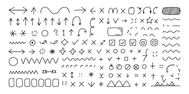 Extensive collection of doodle elements including wavy lines geometric shapes punctuation marks and arrows