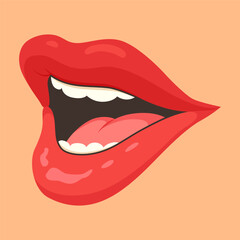 Red lip female. Woman expressed emotion, beauty concept. Modern flat vector design illustration