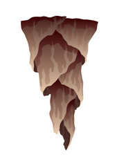 Stalactite. Icicle shaped hanging mineral formations in cave. Nature brown limestone, material stone icon. Natural growth geology formations