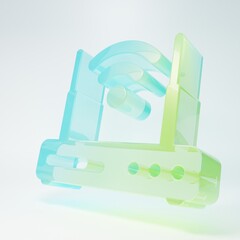 Frosted glass Router and wi-fi signal symbol icon isolated on white background. Wireless ethernet modem router. Computer technology internet. Minimalism concept. 3D render illustration