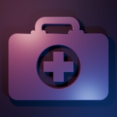 Obraz premium Purple First aid kit icon isolated on purple-blue background. Medical box with cross. Medical equipment for emergency. Healthcare concept. Minimalism concept. 3D render illustration