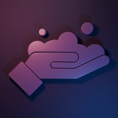 Purple Washing hands with soap icon isolated on purple-blue background. Washing hands with soap to prevent virus and bacteria. Minimalism concept. 3D render illustration