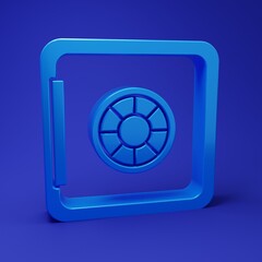 Blue Safe icon isolated on blue background. The door safe a bank vault with a combination lock. Reliable Data Protection. Minimalism concept. 3D render illustration