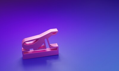 Pink Spanish jamon on the wooden jamonera icon isolated on purple-blue background. Minimalism concept. 3D render illustration
