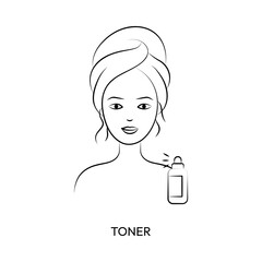 Beauty Toner Application Step Outline Vector