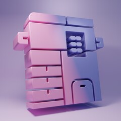 Purple Office multifunction printer copy machine icon isolated on purple background. Minimalism concept. 3D render illustration