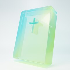 Obraz premium Frosted glass Holy bible book icon isolated on white background. Minimalism concept. 3D render illustration