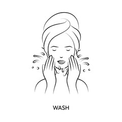 Daily Facial Cleansing Step Woman Outline Vector