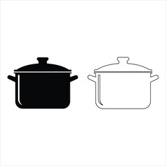 Black silhouette healthy cooking pot modern vector icon set on transparent background.