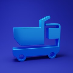 Obraz premium Blue Toy truck icon isolated on blue background. Minimalism concept. 3D render illustration