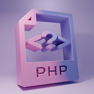 Purple PHP file document. Download php button icon isolated on purple background. PHP file symbol. Minimalism concept. 3D render illustration