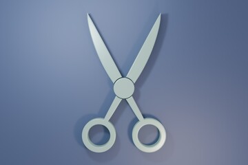 Fototapeta premium Grey Scissors hairdresser icon isolated on purple-blue background. Hairdresser, fashion salon and barber sign. Barbershop symbol. Minimalism concept. 3D render illustration