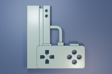 Grey Video game console with joystick icon isolated on purple-blue background. Minimalism concept. 3D render illustration © Oksana