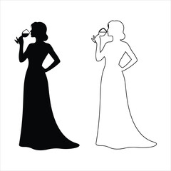 Woman drinking silhouette vector, on white background.  vector illustration design.