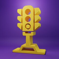 Yellow Traffic light icon isolated on purple background. Minimalism concept. 3D render illustration