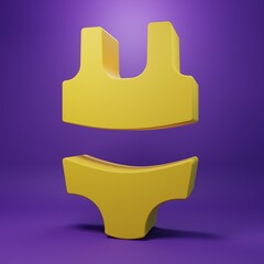Yellow Summer beach swimsuit icon isolated on purple background. Beach women fashion. Minimalism concept. 3D render illustration