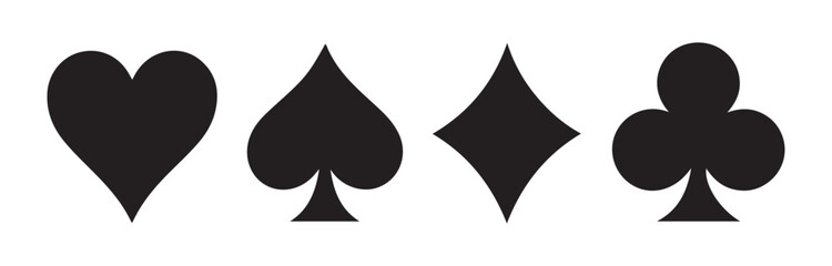 Obraz premium Collection of four playing card suit icons hearts diamonds spades and clover isolated vector